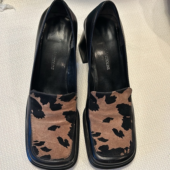 Enzo Angiolini Shoes - Leather Block Heels with Camel Suede Print!
